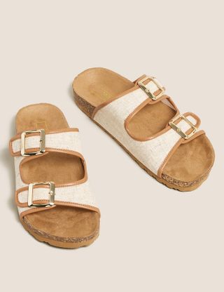 Marks and Spencer + Buckle Flat Footbed Sandals in Natural