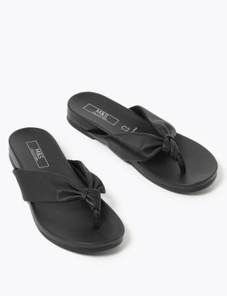 Marks and Spencer + Leather Flip Flops With Knot in Black