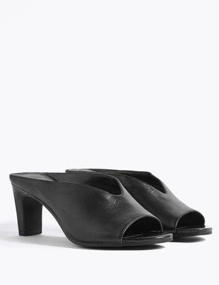 Marks and Spencer + Leather Open Toe Mules in Black