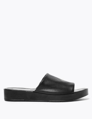 Marks and Spencer + Leather Open Toe Sliders in Black