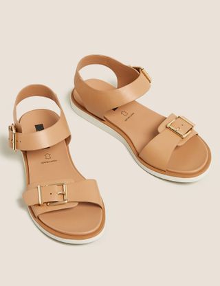 Marks and Spencer + Leather Buckle Flat Sandals in Sand