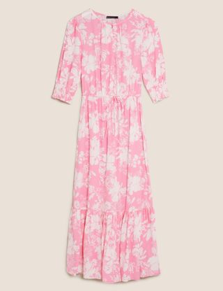 Marks and Spencer + Floral Round Neck Midaxi Waisted Dress