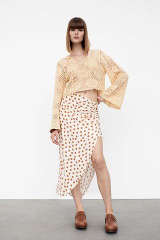 Zara + Gathered Polka Dot Skirt