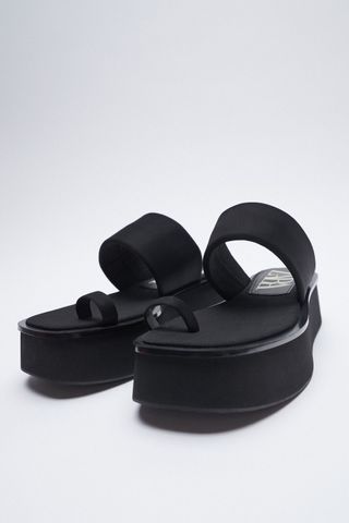 Zara + Low Heel Platform Sandals With Toe Loop