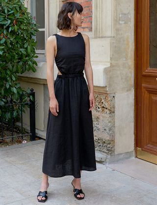 Pixie Market + Beatrice Black Linen Dress