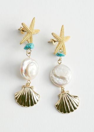 & Other Stories + Pearl Shell Pendant Dangling Earrings