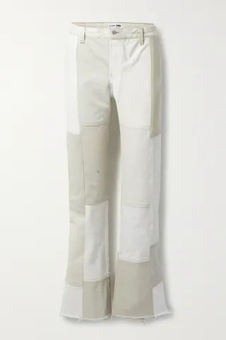 Re/Done + 70s Patchwork Frayed High-Rise Straight-Leg Jeans
