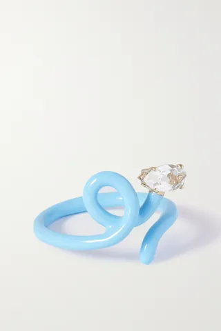 Bea Bongiasca + Baby Vine Tendril Gold, Silver, Enamel and Rock Crystal Ring