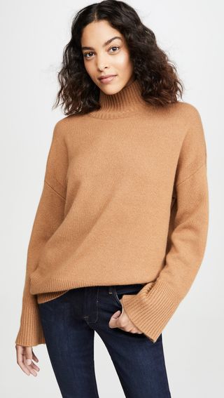 Frame + High-Low Cashmere Mock Neck Sweater
