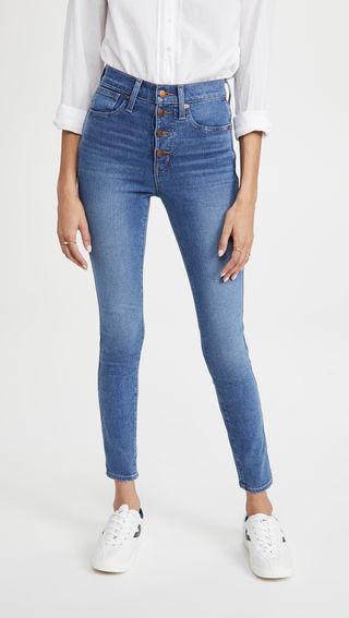Madewell + 10-Inch High Rise Skinny Button Front Jeans