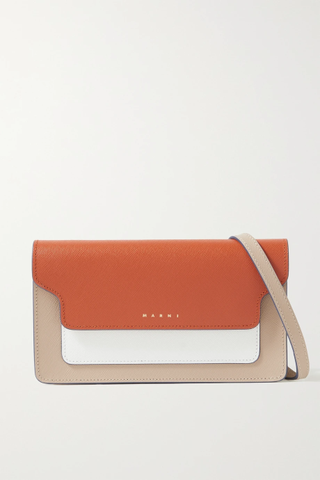 Marni + Mini Color-Block Textured-Leather Shoulder Bag