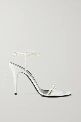 Saint Laurent + Luna faux pearl-embellished leather sandals