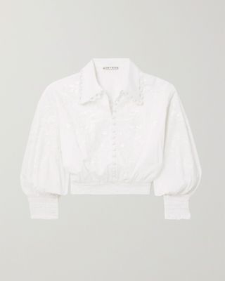 Alice + Olivia + Onella Cropped Embroidered Cotton Blouse