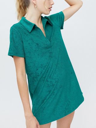 Urban Outfitters + Uo Green Janelle Towelling Polo Shirt Dress