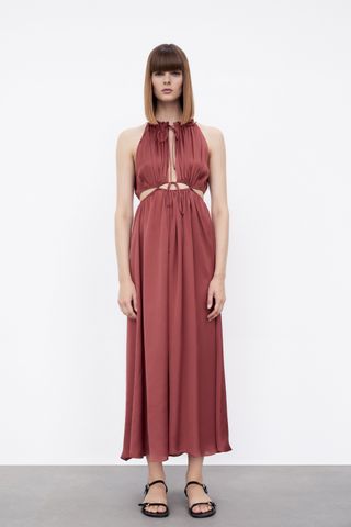 Zara + Satin Dress With Cut-Out Detail
