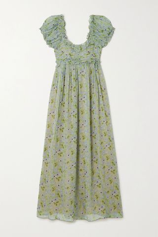 Dôen + Drew Ruffled Floral-Print Silk-Georgette Maxi Dress