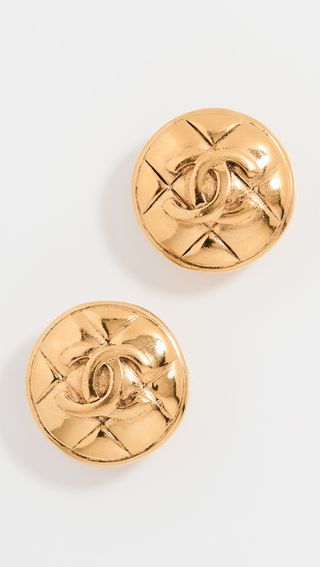 Shopbop x Vivrelle + Chanel Quilted Cc Medallion Clip on Earrings