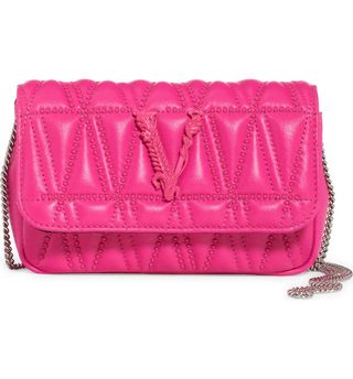 Versace + Mini Virtus Studded Matelassè Leather Crossbody Bag