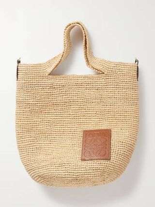 Loewe + + Paula's Ibiza Slit Mini Leather-Trimmed Raffia Tote