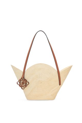 Loewe + Petal Basket Bag in Raffia and Calfskin