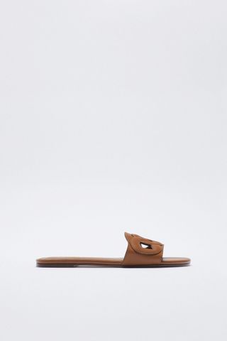 Zara + Flat Textured Leather Sandals