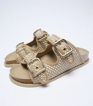 Zara + Flat Fabric Sandals With Buckles