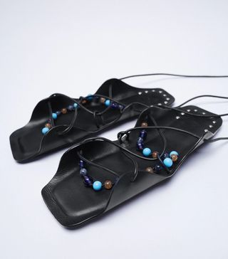 Zara + Tied Leather Flat Sandals