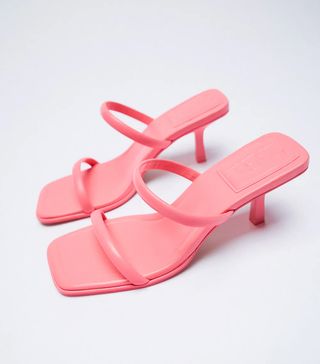 Zara + Strappy Heeled Leather Sandals