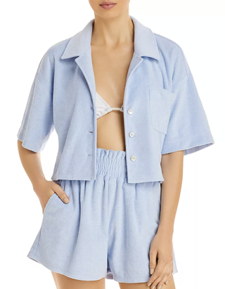 Aqua + Cropped Terrycloth Shirt & Smocked Shorts