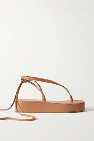 Amina Muaddi + Jamie Leather Platform Sandals