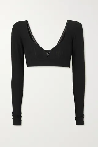 Leslie Amon + Caro Cropped Ribbed-Knit Top
