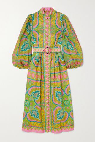 Zimmermann + Estelle Belted Paisley-Print Linen and Ramie Midi Dress