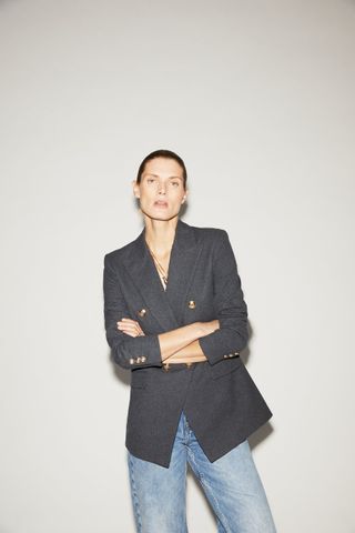 Zara + Double Breasted Buttoned Blazer
