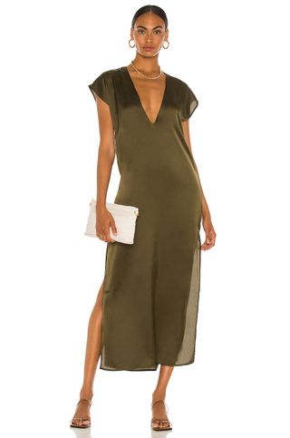 LBLC the Label + Cautilina Deep V Dress in Olive