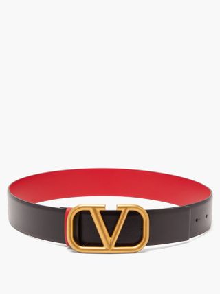 Valentino Garavani + V-logo Reversible Leather Belt