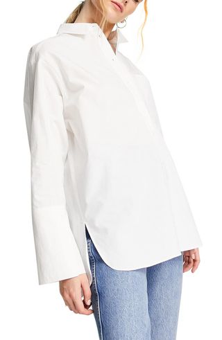 Topshop + Women's Cotton Poplin Button-Up Shirt