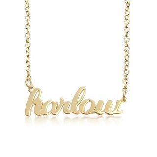 Tiny Tags + Gold Script Nameplate Necklace
