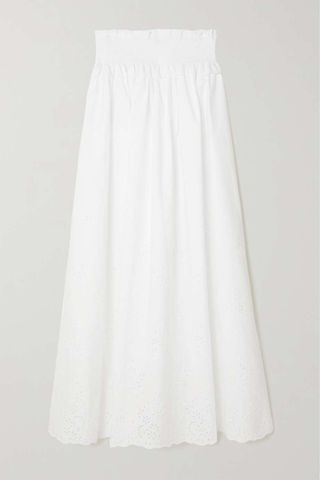 Loretta Caponi + Martina Shirred Broderie Anglaise Cotton Maxi Skirt