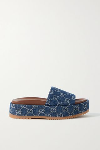 Gucci + Angelina Logo-Jacquard Organic Denim Platform Sandals