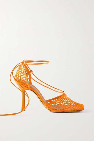 Bottega Veneta + Lace-Up Leather-Trimmed Mesh Pumps