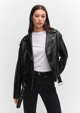 MANGO + Oversize Leather Effect Jacket