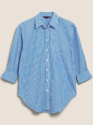 M&S Collection + Pure Cotton Striped Oversized Shirt