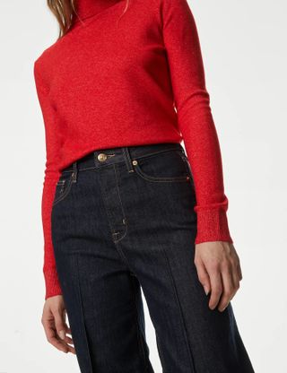 M&S Collection + High Waisted Smart Wide Leg Jeans