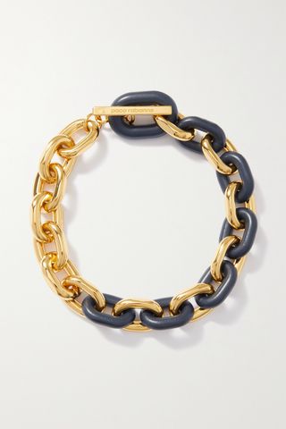 Paco Rabanne + XL Link Gold-Tone and Leather Necklace