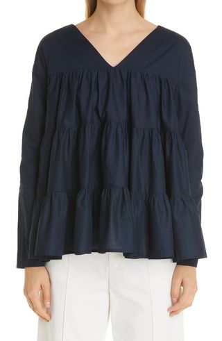 Merlette + Sidonia Tiered V-Neck Cotton Blouse