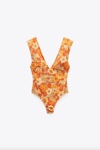 Zara + Floral Printed Swimsuit