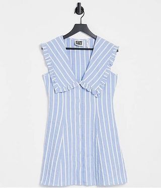 Reclaimed Vintage + Inspired Peterpan Collar Dress in Blue Stripe
