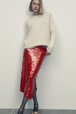 Zara + Sequin Knit Skirt