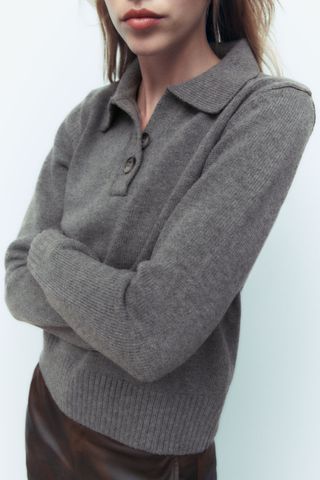 Zara + Buttoned Knit Polo Top