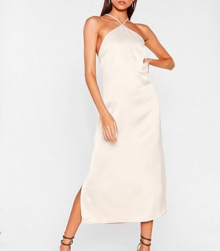 Nasty Gal + Satin Strappy Halter Midi Dress